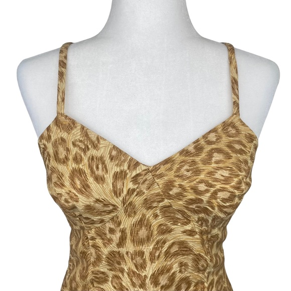 Leopard Animal Print Sleeveless Spaghetti Strap 90s Cotton Linen Dress - Picture 6 of 14